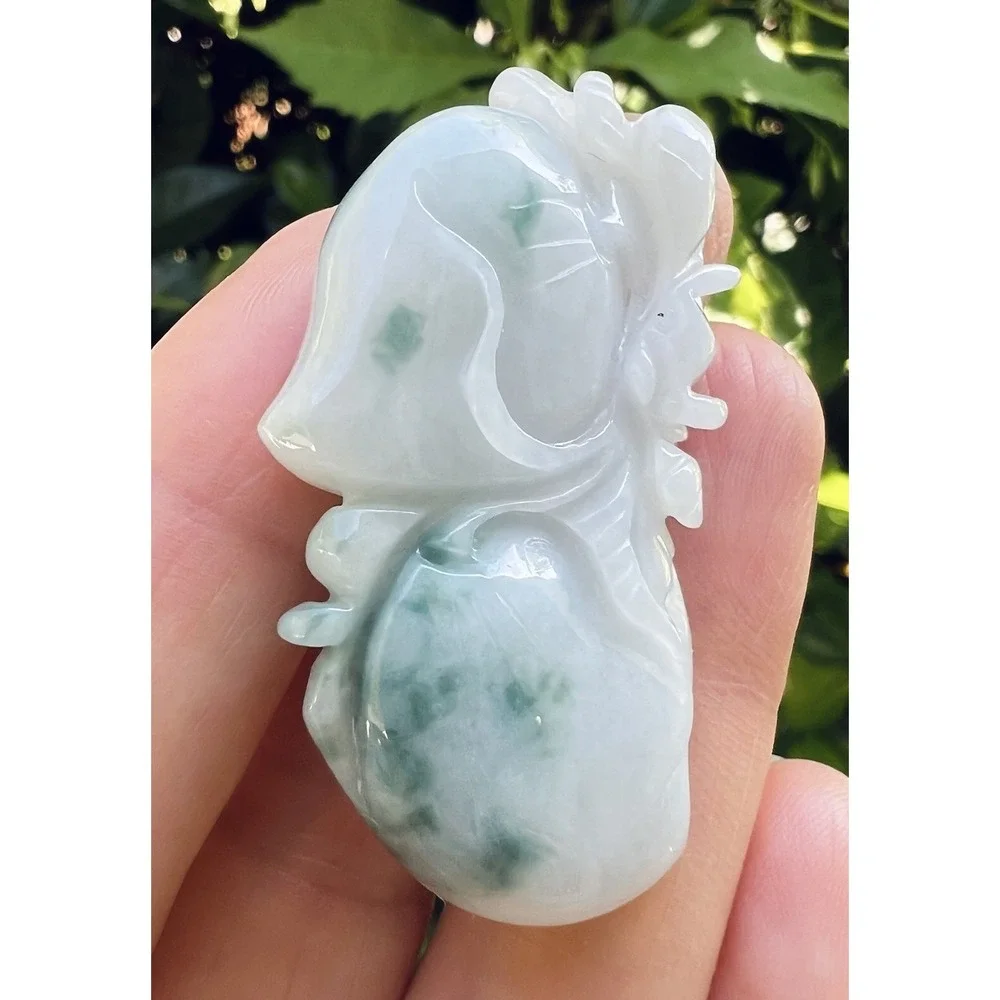 Natural Green Jade Jadeite Pendant Elephant Peach Carved Lucky Prosperity Charm
